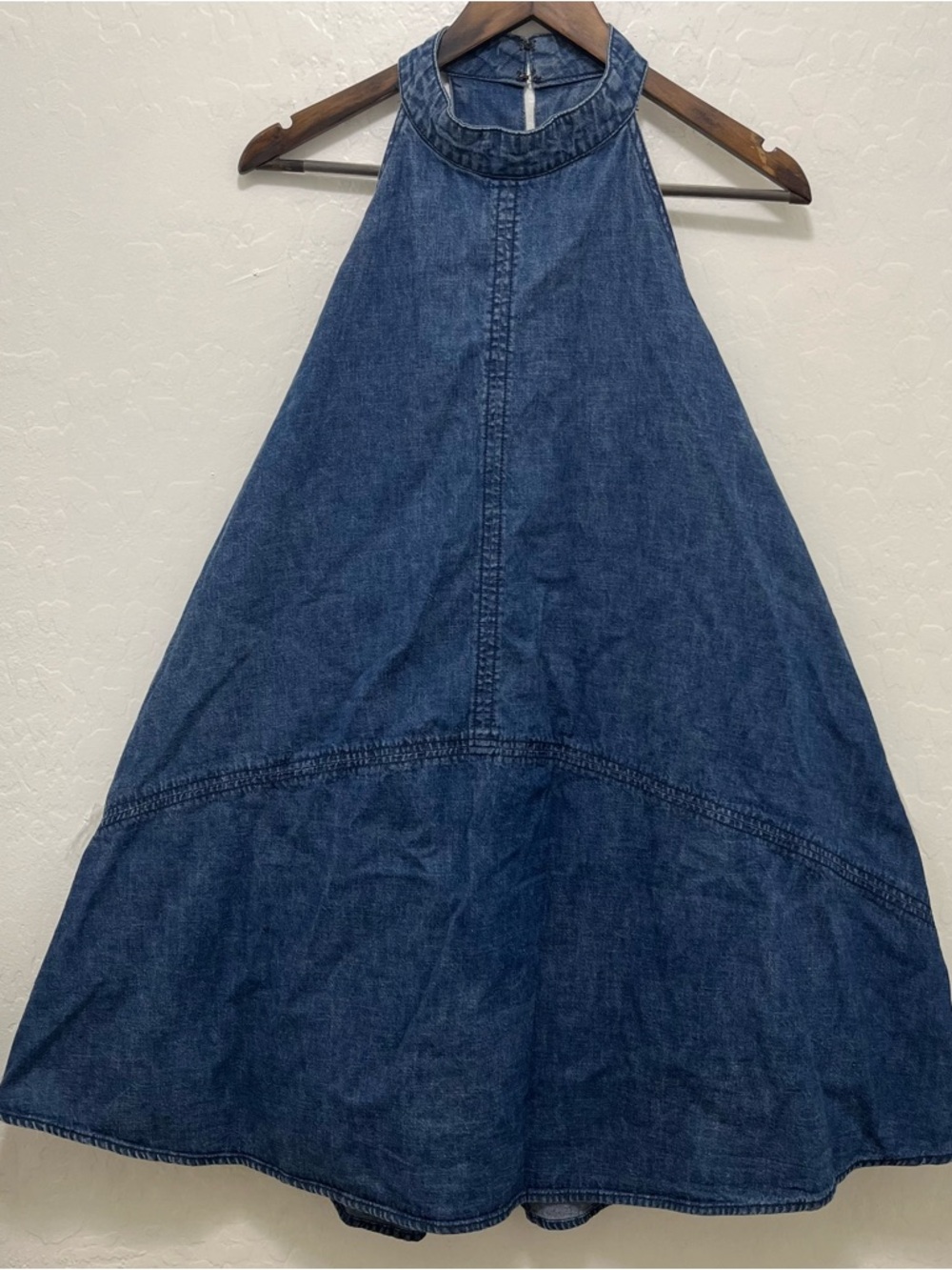 Free People Rising Sun Mini Denim Halter Dress Sz XL - Picture 3 of 12